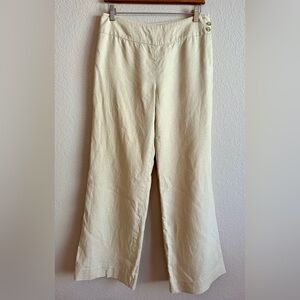 Lauren Ralph Lauren Wide Leg 100% Linen Pants Lined Beige Khaki Women 4P Resort